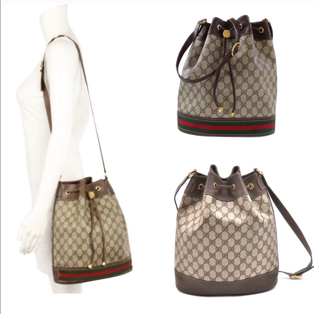 Authentic Gucci Bucket Bag brown coated canvas